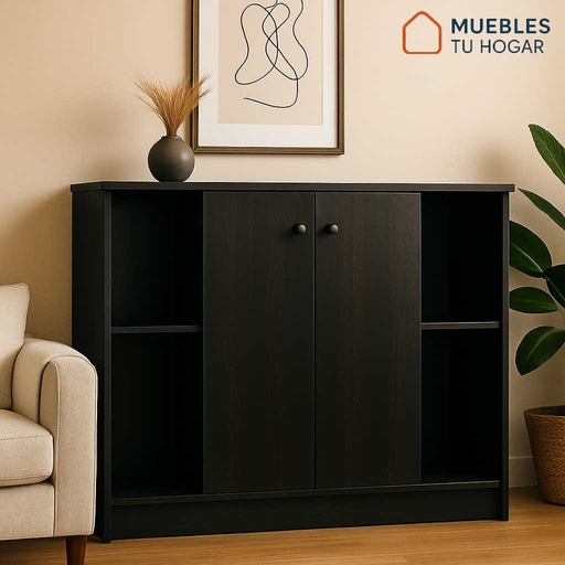 [17022302] Aparador con puertas y repisas negro